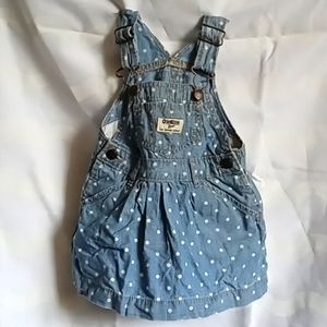 9mo Osh Kosh B'gosh denim polka dot jean dress adjustable straps blue & white